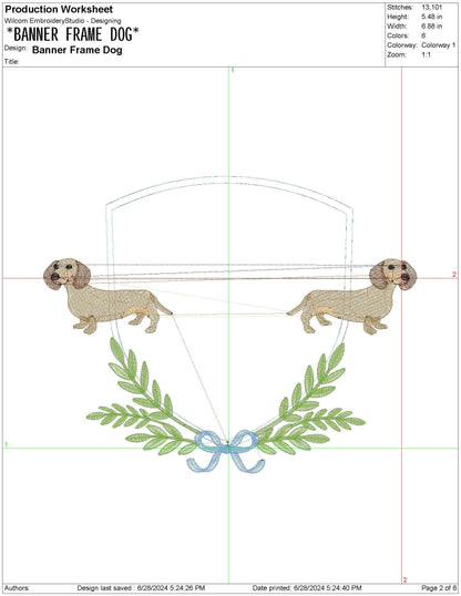Dachshund Crest Frame Embroidery Design: Dog Machine Embroidery File Dog Mom Crest Frame Embroidery File (PES, DST, JEF More) Digital File