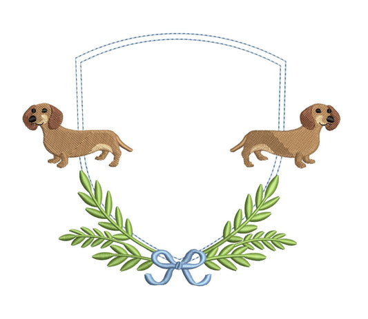Dachshund Crest Frame Embroidery Design: Dog Machine Embroidery File Dog Mom Crest Frame Embroidery File (PES, DST, JEF More) Digital File