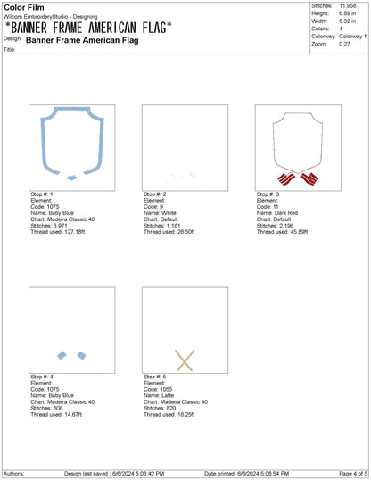 Baby Name Banner Embroidery Crest Designs: Boy Embroidery Banner Frame Design with Flags for 4th Of July Frame Banner or Wedding Crest
