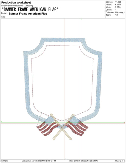 Baby Name Banner Embroidery Crest Designs: Boy Embroidery Banner Frame Design with Flags for 4th Of July Frame Banner or Wedding Crest