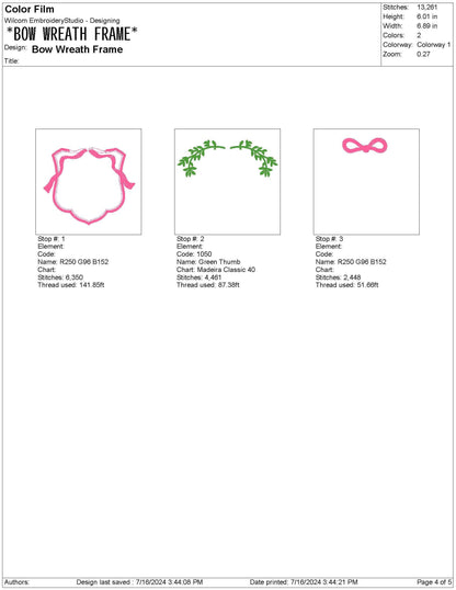 Floral Bow Wreath Crest Embroidery Design: Wedding Banner Frame Machine Embroidery File (DST, PES, JEF more) Baby Door Hanger Embroidery
