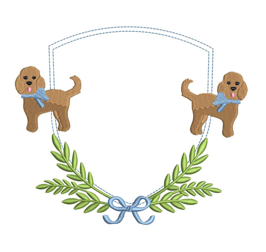 Goldendoodle Dog Embroidery Designs: Dog Embroidery Crest Design For Baby Banner Machine Embroidery File