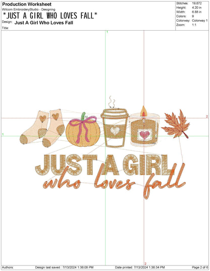 Just A Girl Who Loves Fall pes dgt dst exp hus jef Machine Embroidery File Pumpkin Candle Gift for Her | 5 Sizes