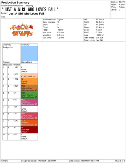 Fall Embroidery Designs: Just A Girl Who Loves Fall Embroidery Machine File Autumn Vibes Embroidery Design Fall Leaves