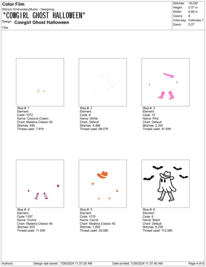 Cowgirl Ghost Embroidery Design: Spooky Halloween Machine File (4 Sizes)