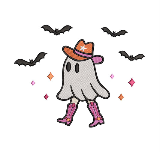 Cowgirl Ghost Embroidery Design: Spooky Halloween Machine File (4 Sizes)