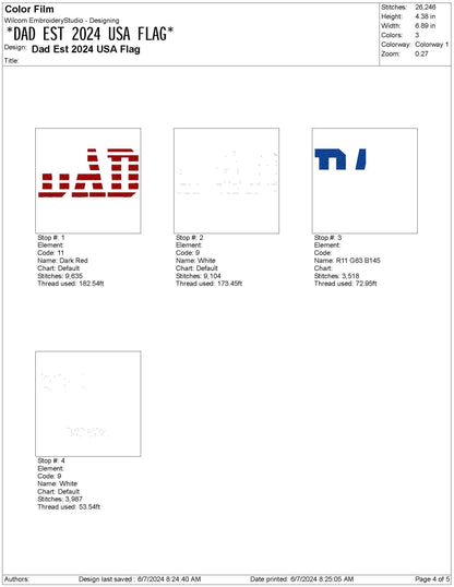 Dad Est 2024/2025 USA Flag Embroidery Design (Digital Download)