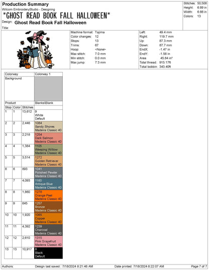 Halloween Book Embroidery Design Halloween Book Lover Machine Embroidery File PES Halloween Ghost DST Cute Embroidery File EXP Halloween Jef