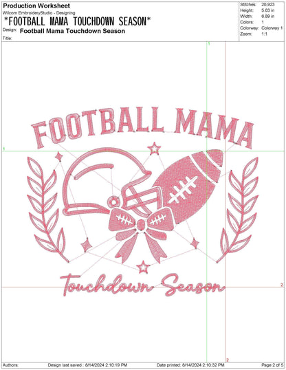 Football Mama Touchdown Season , Gift for Her Machine Embroidery File DIGITAL xxx | 6 Sizes