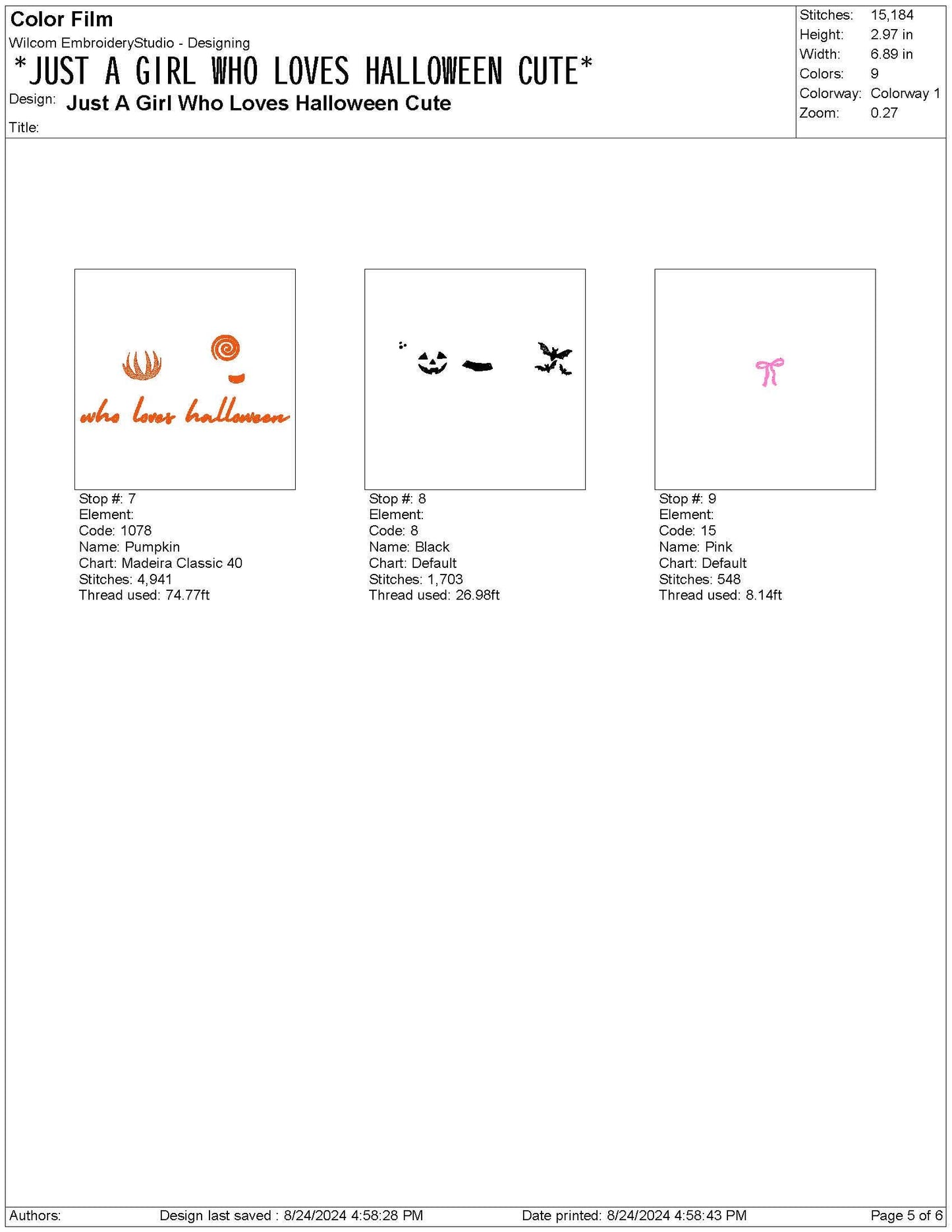 Girl's Halloween Embroidery Design: Ghost, Pumpkin, Witch (DST JEF File)