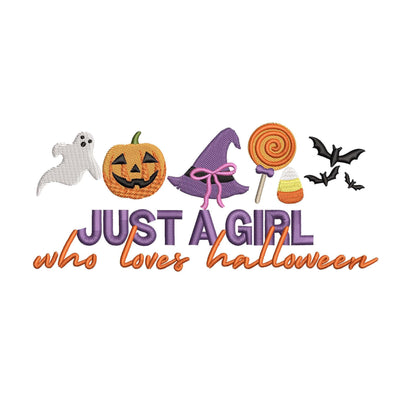 Girl's Halloween Embroidery Design: Ghost, Pumpkin, Witch (DST JEF File)