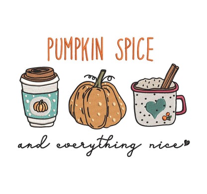 Fall Embroidery Designs: Pumpkin Spice Machine Embroidery File Fall Coffee Lover Embroidery Design (Digital Download)
