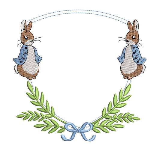 Easter Embroidery Crest Designs: Peter Rabbit Crest PES Nursery Baby Banner Machine Embroidery File Baby Door Hanger Embroidery File New Mom