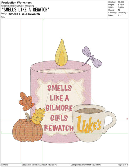 Gilmore Stars Hollow Rewatch pes dgt dst exp hus jef xxx Machine Embroidery File, Smells Like A Rewatch | 4 Sizes