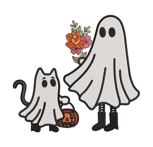 Girl Ghost Halloween Embroidery Design Halloween Cat Machine Embroidery File DST Halloween Ghost Cat Embroidery File Cute Halloween PES File