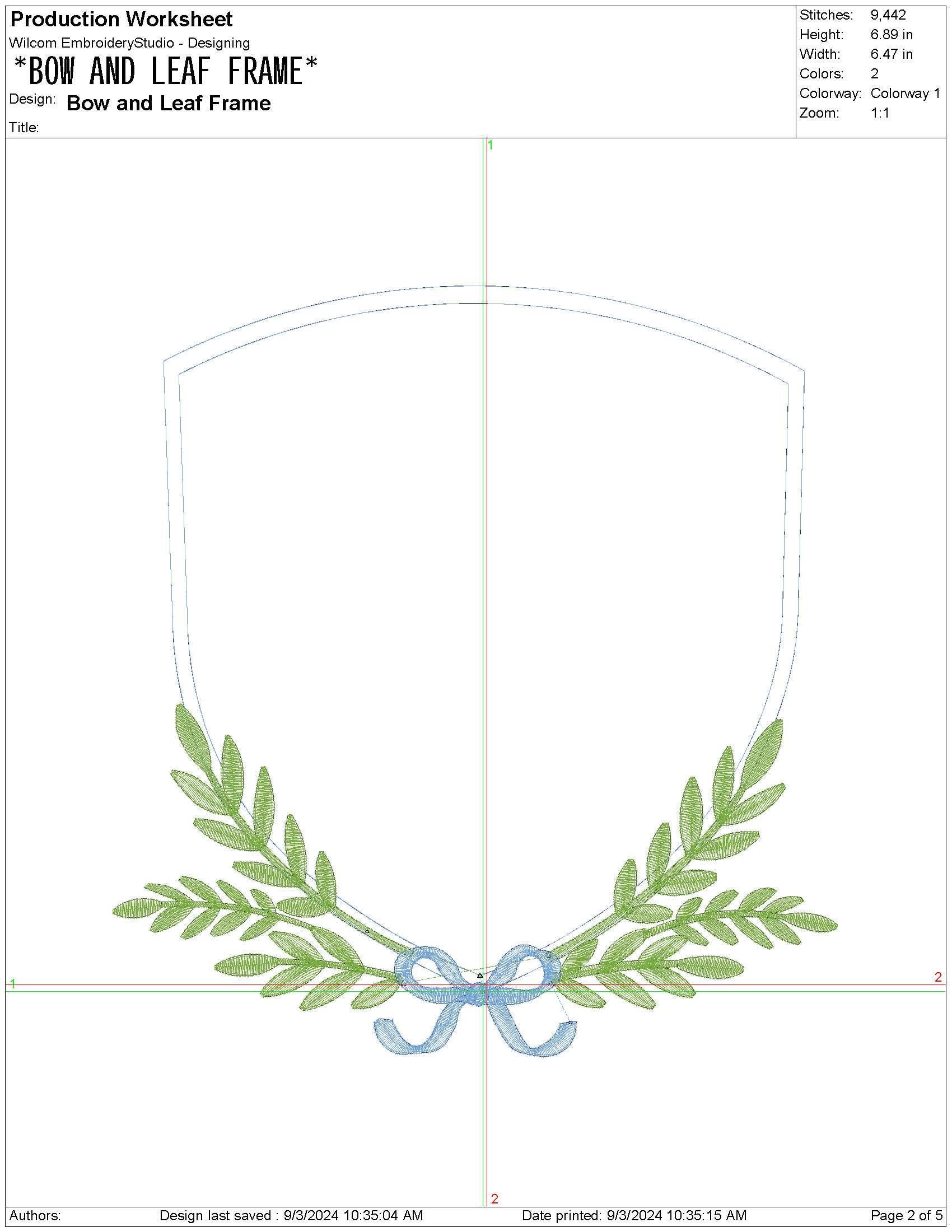 Bow and Leaf Frame Embroidery Design: Elegant Crest Machine Embroidery File Baby Door Hanger Frame File (PES, DST, EXP +)