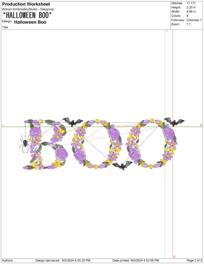 Halloween Boo Embroidery Design: Flower Script (PES Digital Download)