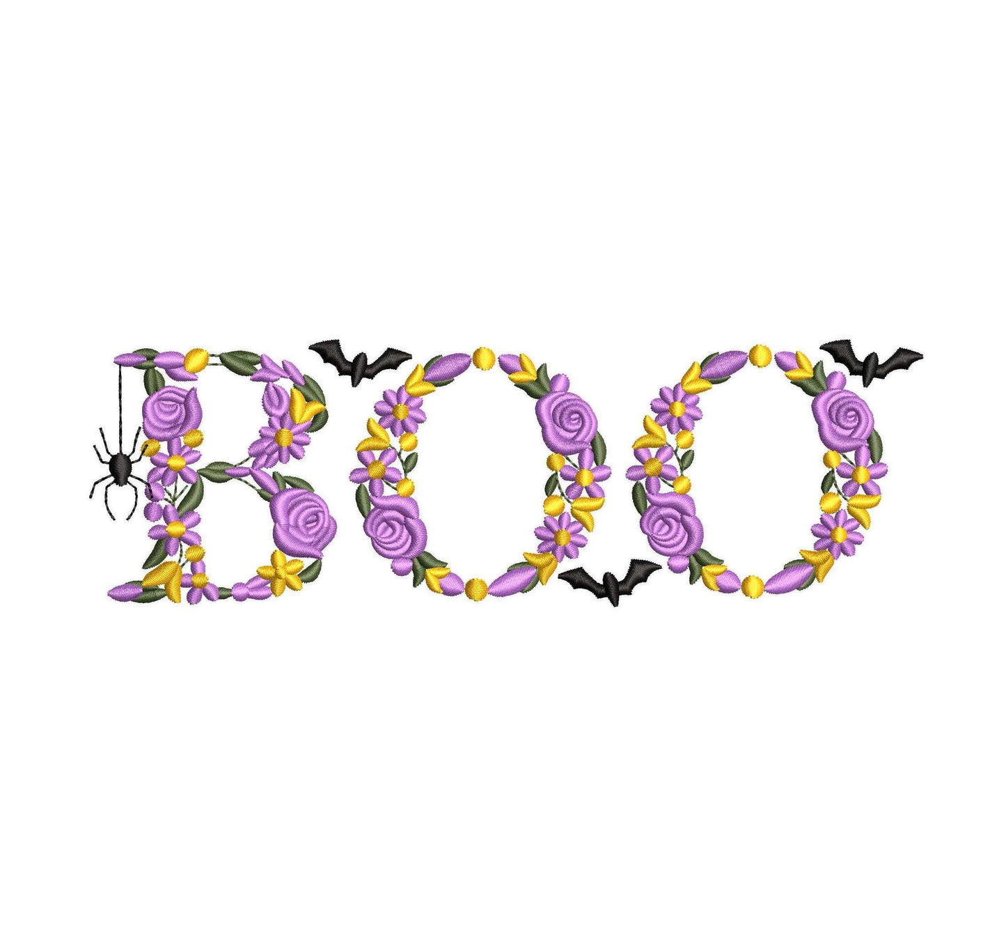 Halloween Fall Floral Flower Boo Embroidery pes dgt dst exp hus jef xxx Cute Flower Design Boo Embroidery Machine File | 6 Sizes