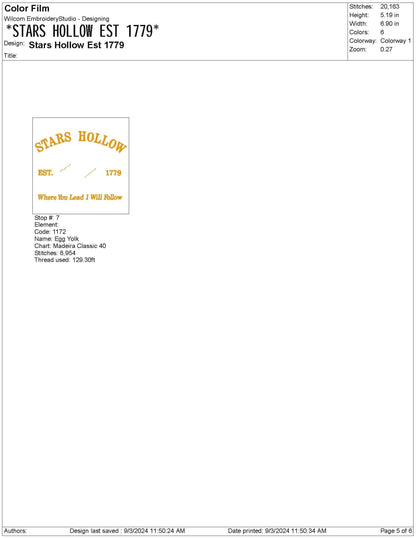 Gilmore Stars Hollow Established 1779 Where You Lead I Will Follow  Machine Embroidery File