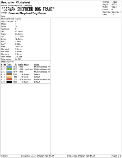 German Shepherd Crest Frame Embroidery Design (Digital Download)