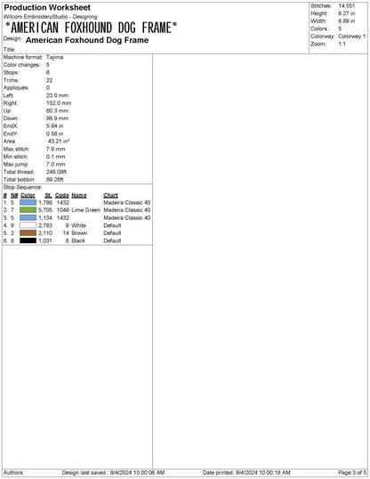 American Foxhound Dog Frame Embroidery Design (Digital Download)