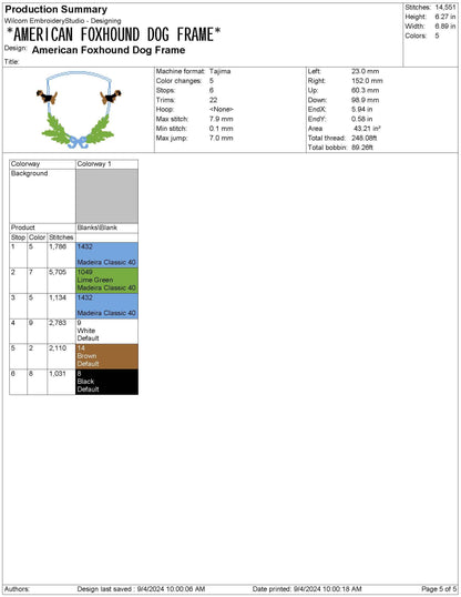 American Foxhound Dog Frame Embroidery Design (Digital Download)