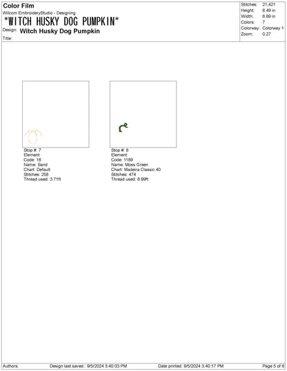 Witch Husky Dog Pumpkin Embroidery Design: Halloween Pet Lover (DST, PES) (Digital Download)