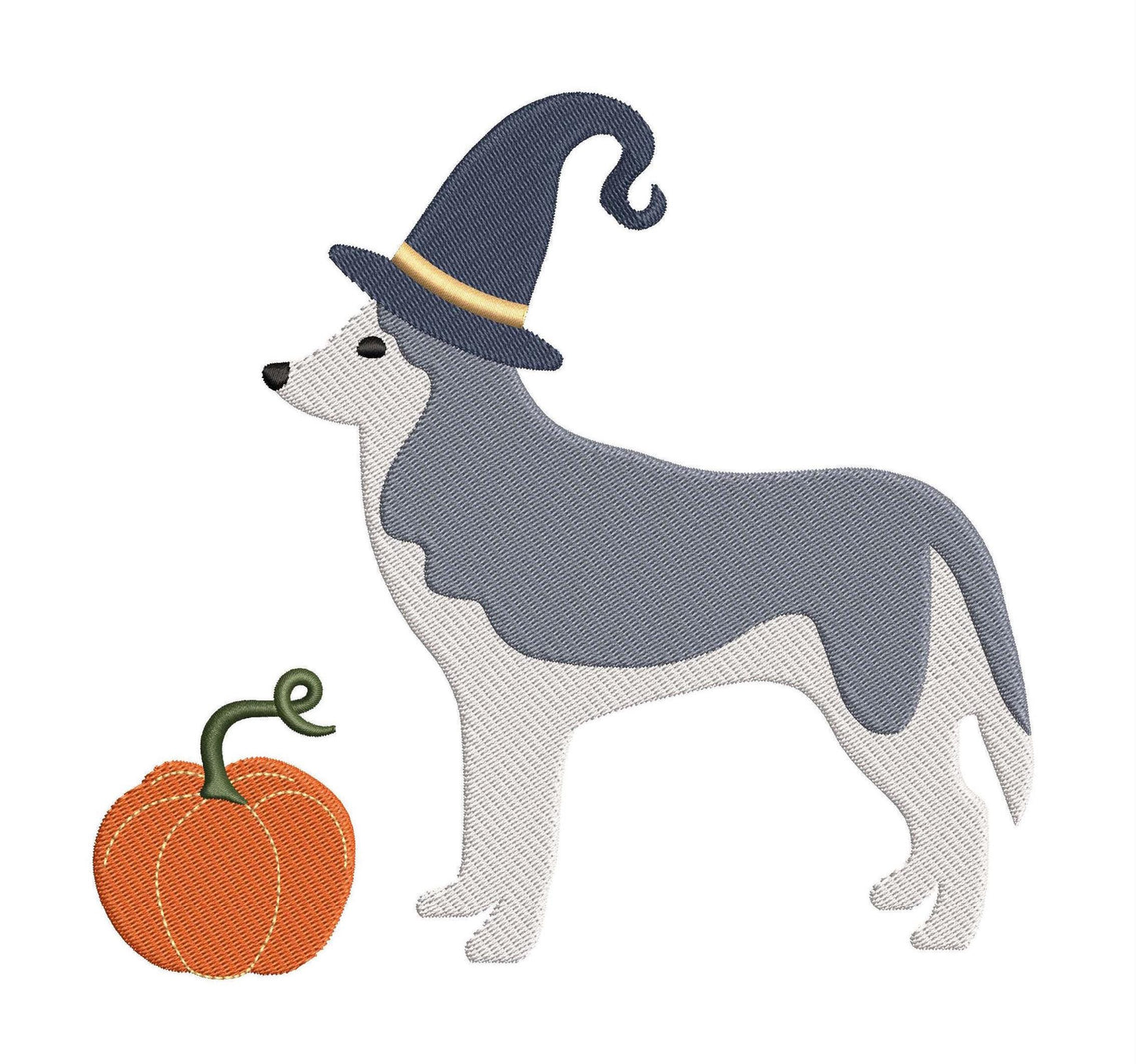 Halloween Dog , pes dgt dst exp hus inf jef xxx Machine Embroidery File, Witch Hat Husky Embroidery | 4 Size