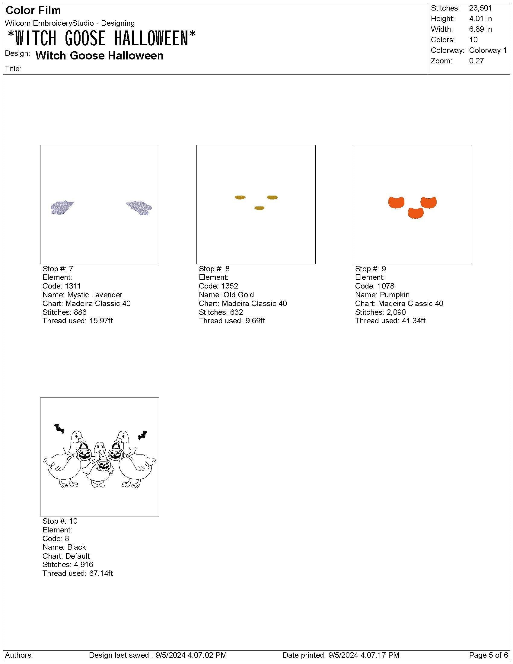 Halloween Geese Embroidery Design: Witch Goose Trick-or-Treating (Digital Download)