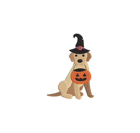 Halloween Labrador Embroidery Design: Witch Dog, PES File