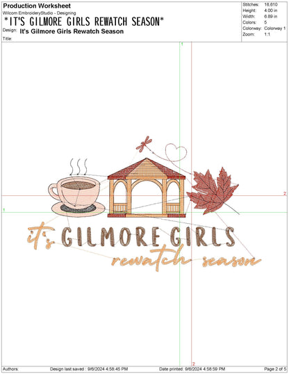 Gilmore Rewatch Season Stars Hollow Lukes Fall Machine Embroidery File | 6 Sizes