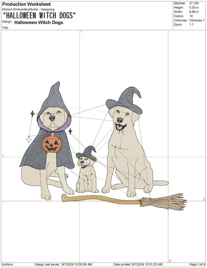 Halloween Witch Dogs pes dgt dst exp hus jef vp3 Spooky Season Trick or Treat Machine Embroidery File | 4 Sizes