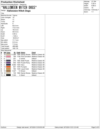 Halloween Witch Dogs Embroidery Design: Machine Embroidery File (PES, DST, EXP and More)