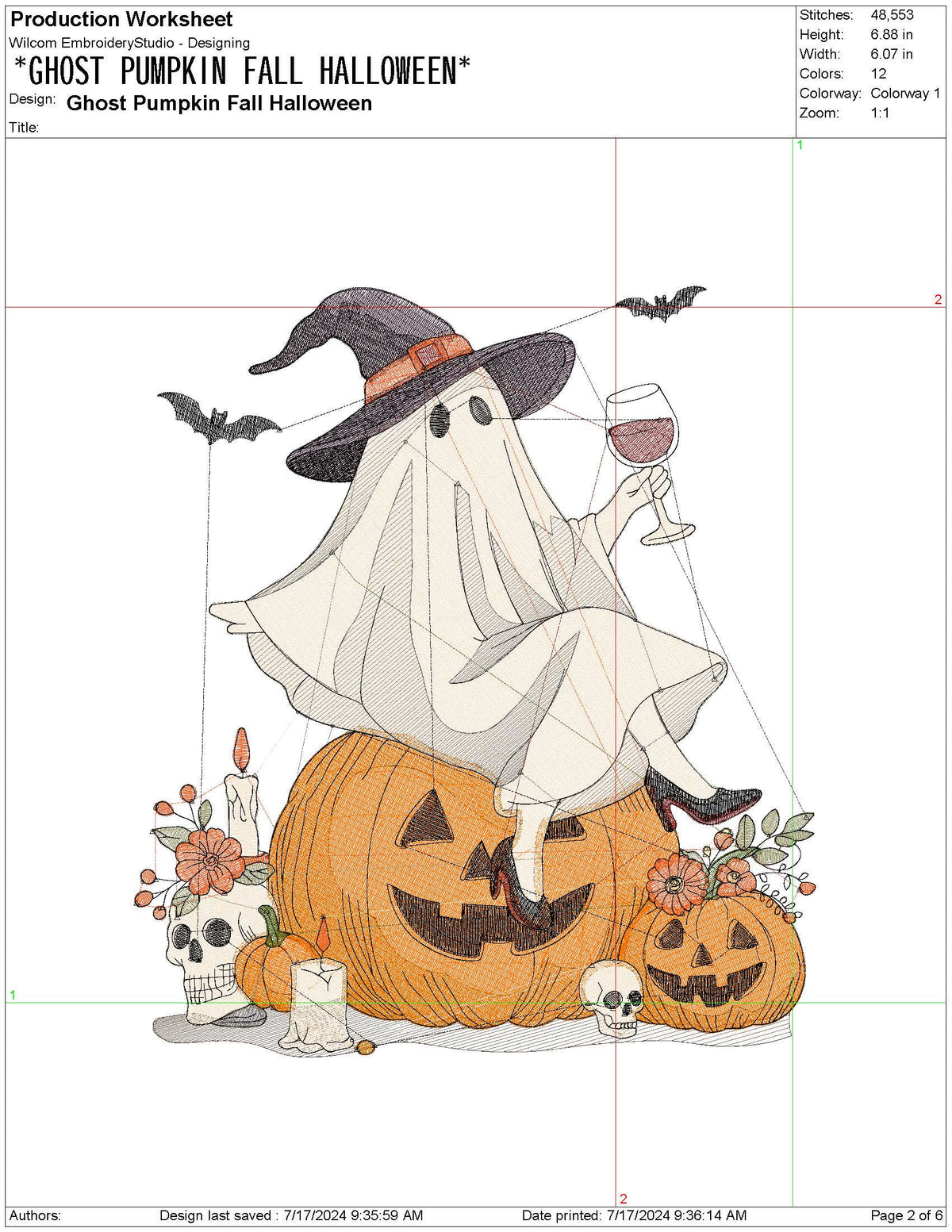Halloween Ghost Wine Lover Embroidery Design (PES File)