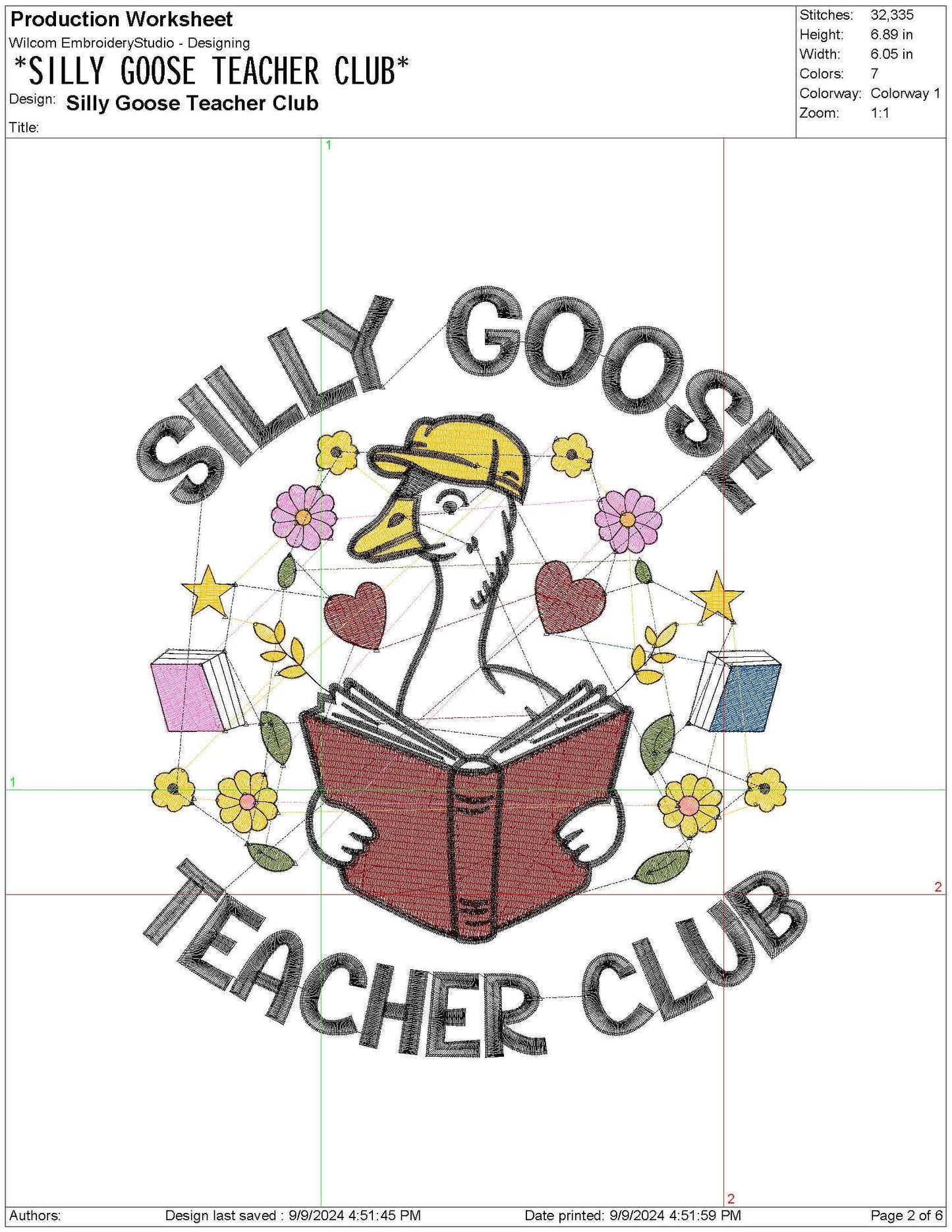 Silly Goose Teacher Club Embroidery Machine file for Teacher Gift