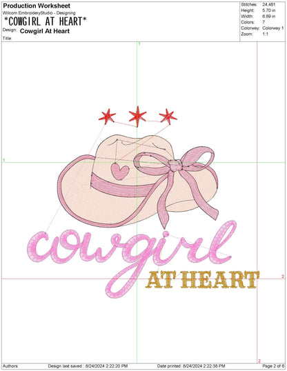 Cowgirl at Heart Embroidery File, pes dgt dst exp hus inf jef Machine Embroidery File, Pink Cowgirl Hat PES File, Western Embroidery