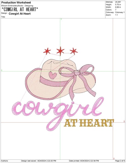 Cowgirl at Heart Embroidery Design: Western Hat, PES File (Digital Download)