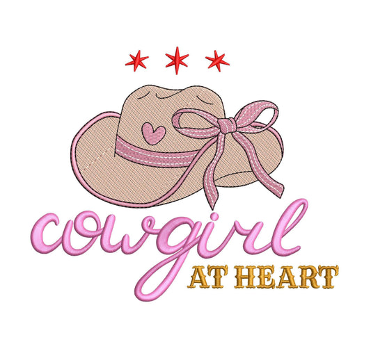 Cowgirl at Heart Embroidery File, pes dgt dst exp hus inf jef Machine Embroidery File, Pink Cowgirl Hat PES File, Western Embroidery