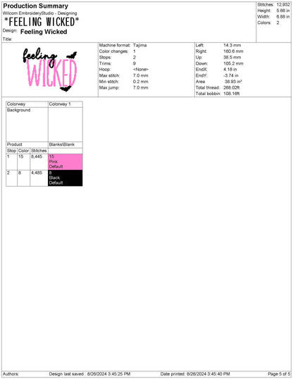 Feeling Wicked Halloween Embroidery Design (PES File)