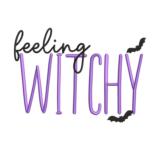 Feeling Witchy Embroidery Design, Fall Halloween Witch Machine Embroidery File, PES Halloween Feeling Witchy Embroidery Design, Halloween Bats