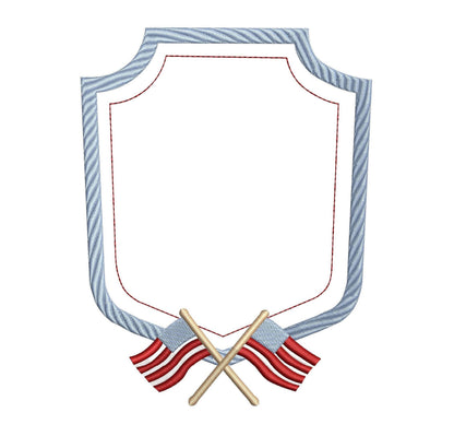 Baby Name Banner Embroidery Crest Designs: Boy Embroidery Banner Frame Design with Flags for 4th Of July Frame Banner or Wedding Crest