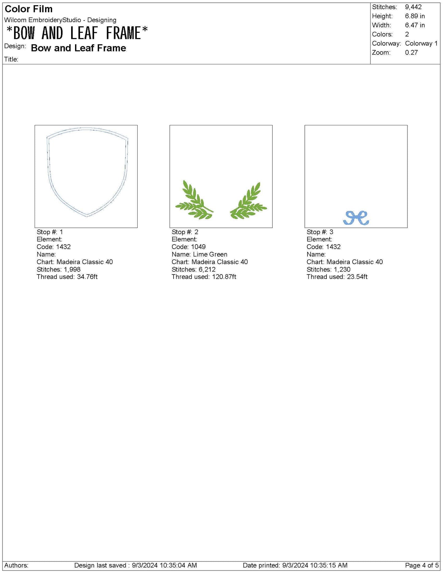 Bow and Leaf Frame Embroidery Design: Elegant Crest Machine Embroidery File Baby Door Hanger Frame File (PES, DST, EXP +)