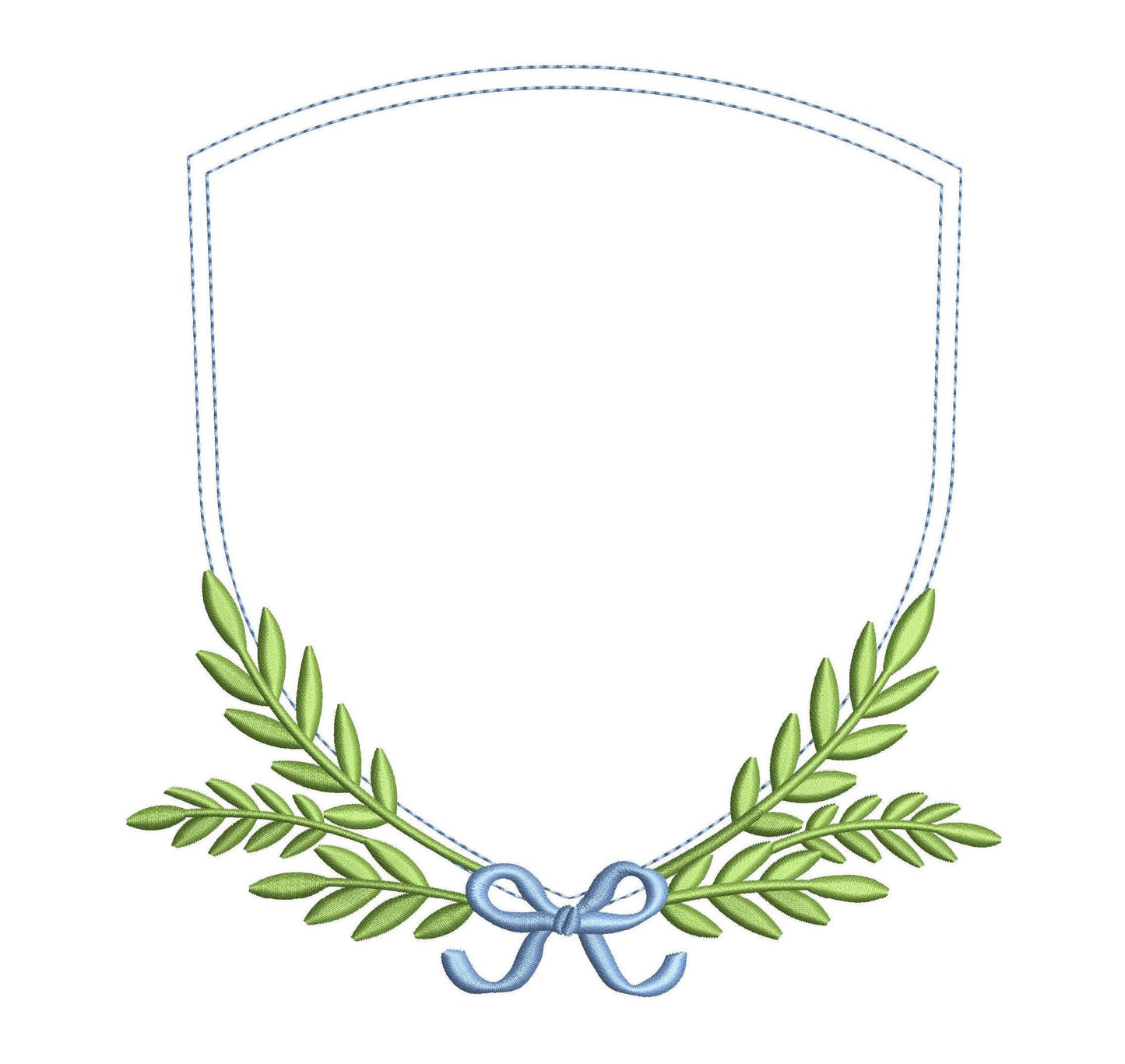 Bow and Leaf Frame Embroidery Design: Elegant Crest Machine Embroidery File Baby Door Hanger Frame File (PES, DST, EXP +)