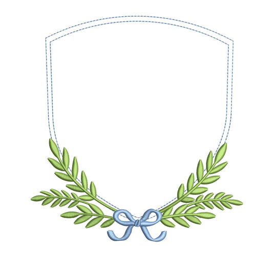 Bow and Leaf Frame Embroidery Design: Elegant Crest Machine Embroidery File Baby Door Hanger Frame File (PES, DST, EXP +)