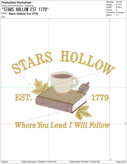 Gilmore Stars Hollow Established 1779 Where You Lead I Will Follow  Machine Embroidery File