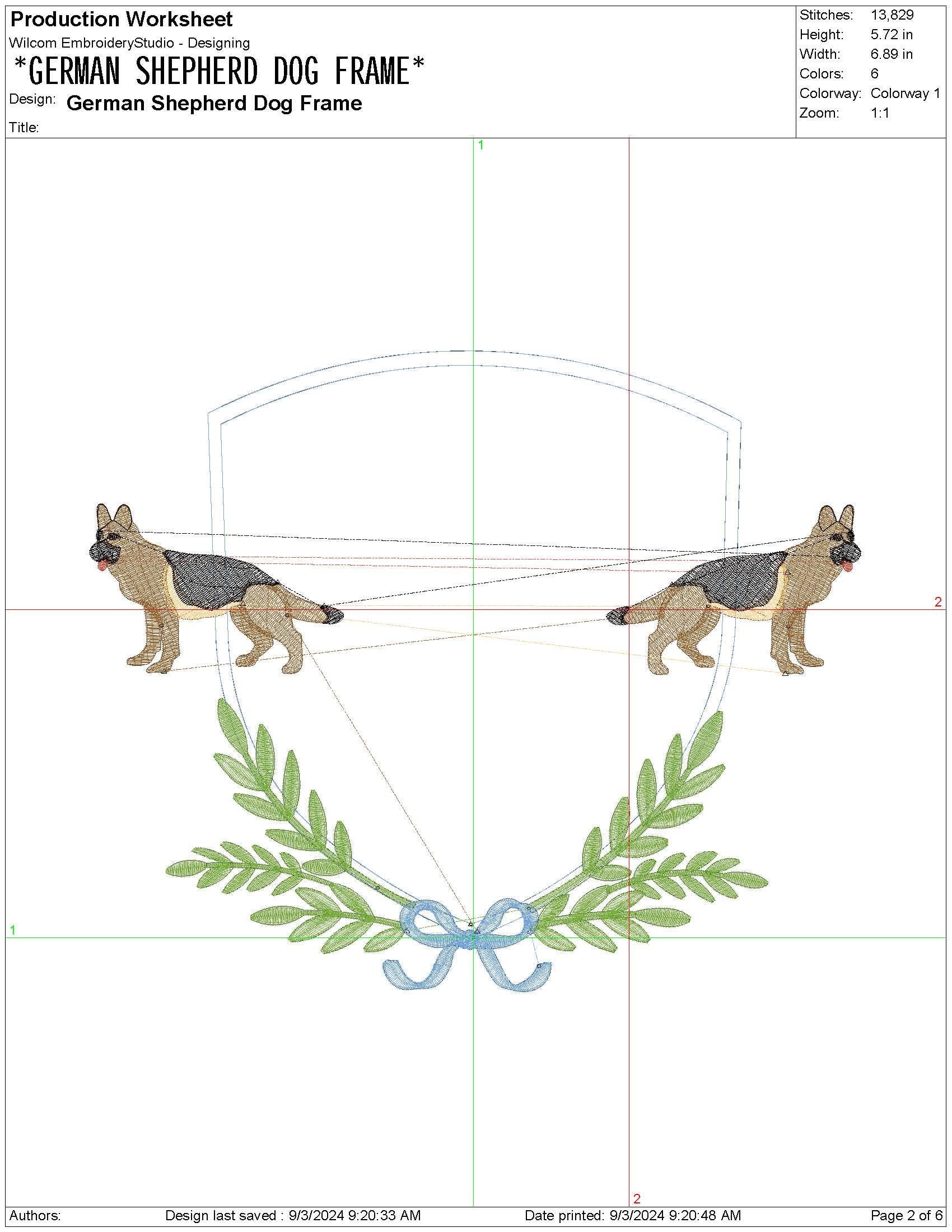 German Shepherd Crest Frame Embroidery Design (Digital Download)