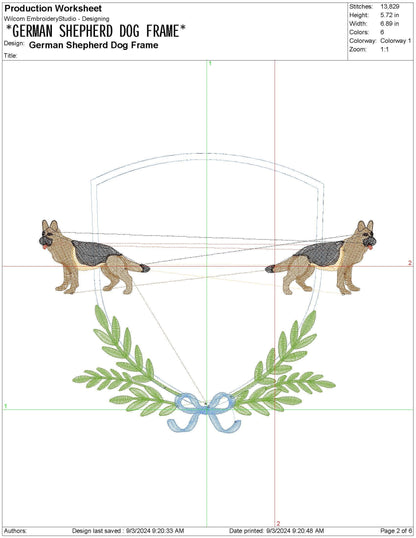 German Shepherd Crest Frame Embroidery Design (Digital Download)