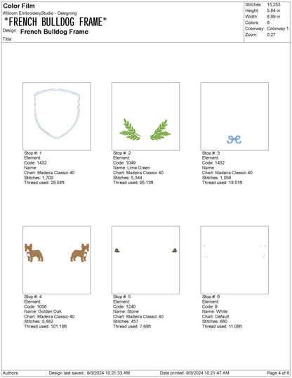 French Bulldog Embroidery Frame Design: Banner Crest Frame, Dog Banner Machine Embroidery File (Digital Download)