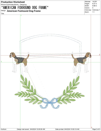 American Foxhound Dog Frame Embroidery Design (Digital Download)