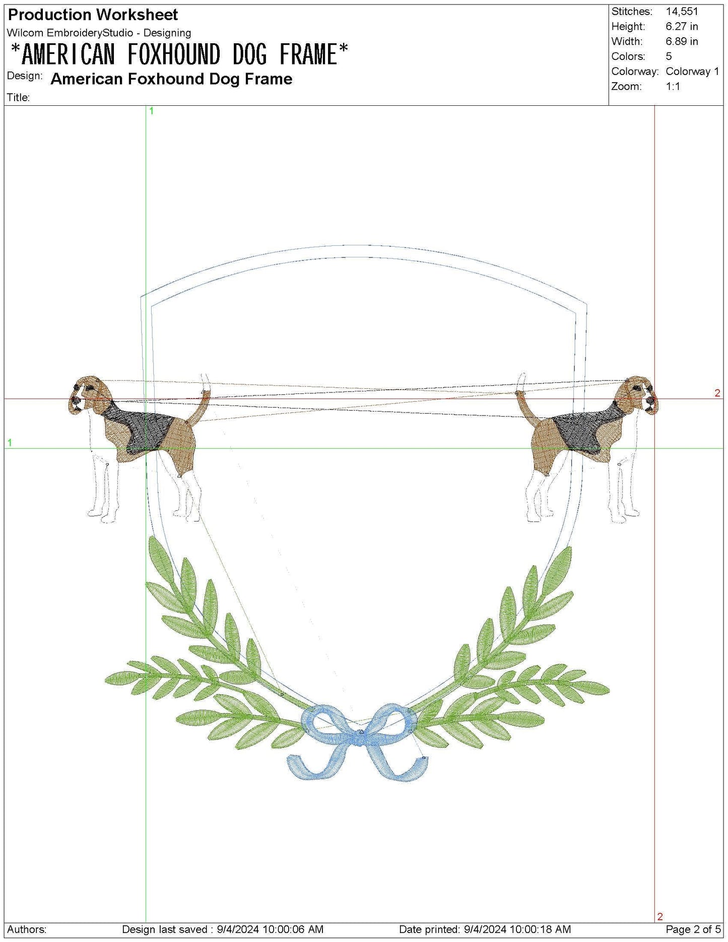 American Foxhound Dog Frame Embroidery Design (Digital Download)